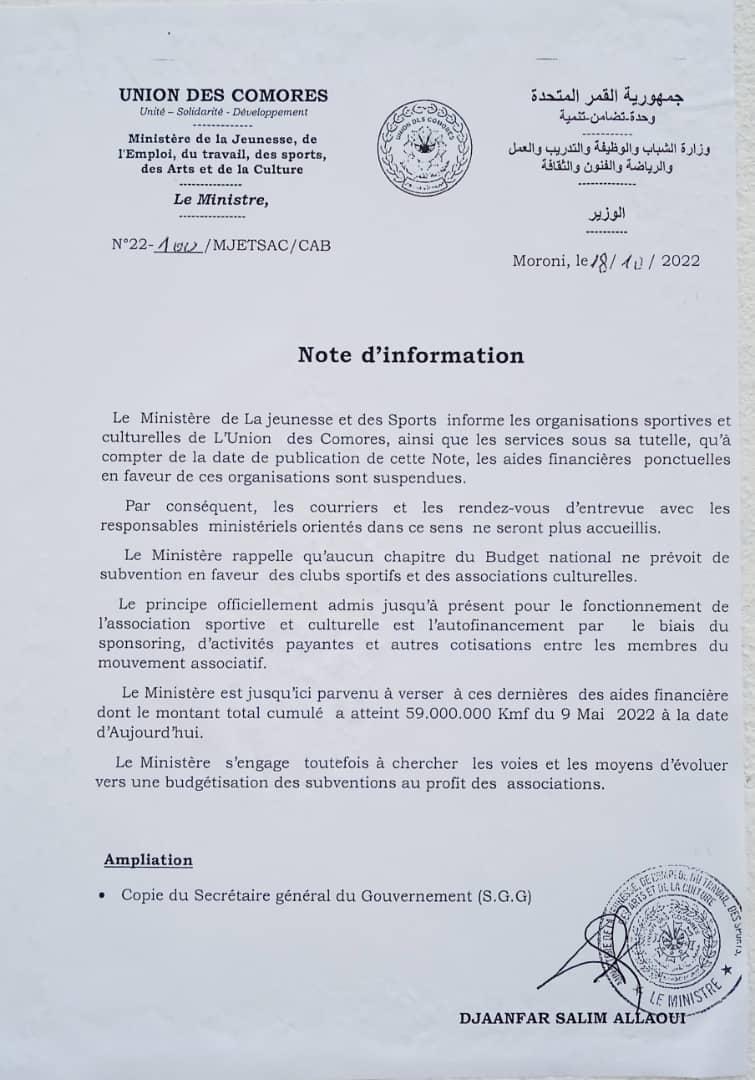 image Le ministère stoppe les aides aux associations sportives